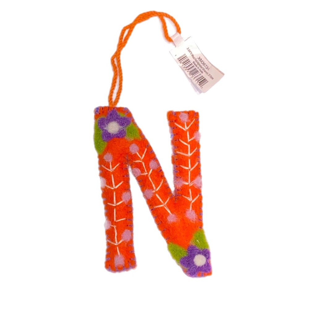 Wool 3 3/4” wool letter Ornament “N”
